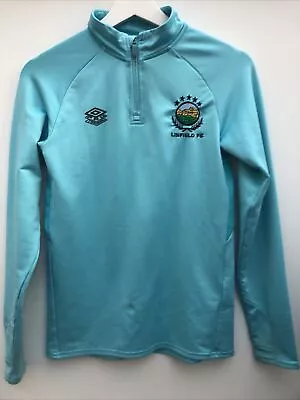 LINFIELD Football Track Top Umbro Blue 1/4 Zip Training Jumper Boys Medium M • £14.95