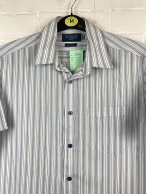 £2.99 • Buy Atlantic Bay Blue Mix Short Sleeve Buttoned Pinstripe Shirt Size UK M #JA GA1895