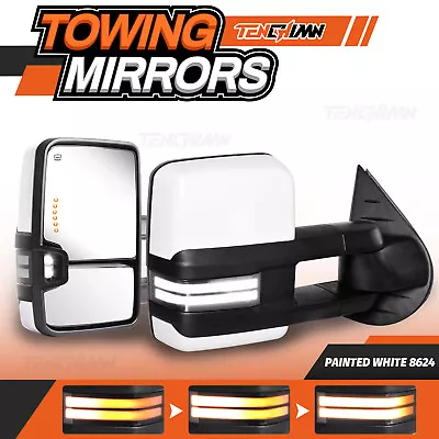 Painted White Towing Mirrors For 2007-2014 Silverado Sierra LED Switchback Light • $214.99