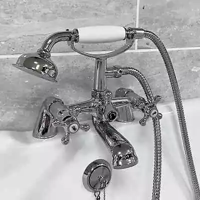 Sylvia Cross Head Traditional Bath Shower Mixer Tap Victorian Chrome Telephone • £44.99