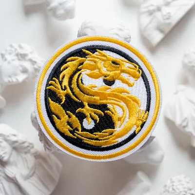 Yellow Dragon YinYang Embroidered Sew On Iron On Badge Patch Fabric Craft Shirt • £3.23
