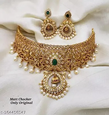 Indian Bollywood Gold Plated Kundan Choker Bridal Necklace Earrings Jewelry Set • $25.38