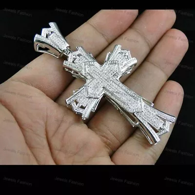 Men's 2.00 Ct Round Cut Natural Moissanite Cross Pendant 925 Sterling Silver • $118.12