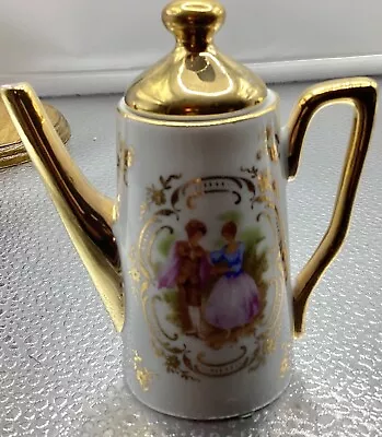 Vintage Victorian Porcelain White Embossed Gold Trim Mini Tea Teapot (s2) • $9.99