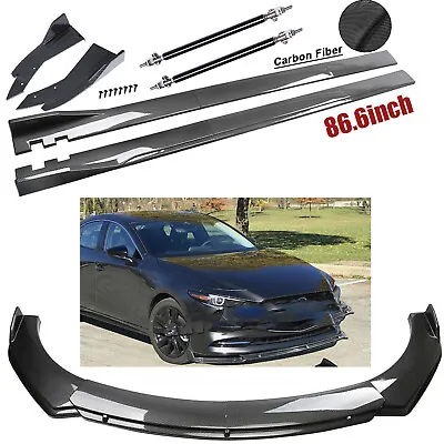 For Mazda Speed 3 6 RX CX MX Fiber Front Bumper Lip Spoiler 86.6  Side Skirt Kit • $159.99