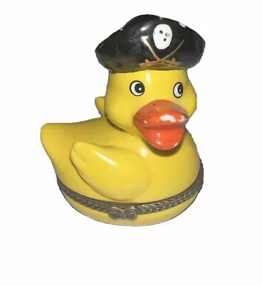 Vintage Yellow “Rubber Ducky” Duck In  Pirate Hat Hinged Trinket Box • $12