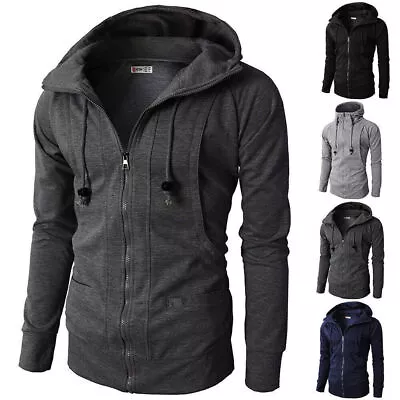 Mens Plain Fleece Tops Zipper Hooded Zip Up Sweatshirts Jackets Jumpers Daily • £21.24