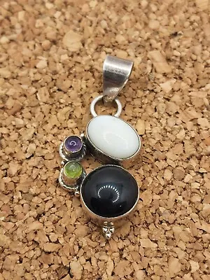 Vintage Amethyst Onyx Peridot Agate 925 Sterling Silver Stamped Charm Pendant • $57.95