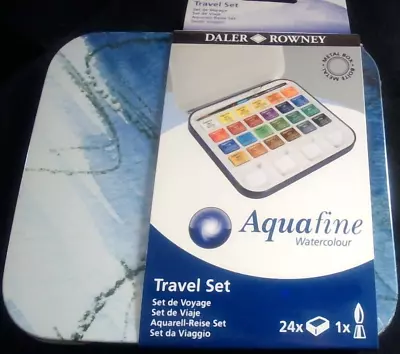 Daler Rowney Aquafine Watercolour Travel Set - 24 Pans + Brush. New. Metal Box. • £14.79