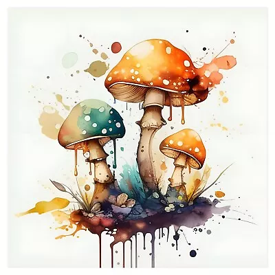 Colorful Watercolor Fantasy Forest Mushrooms #2 - 8x8 Craft Cotton Fabric Block • $14.80