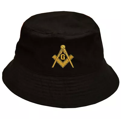 MASON FREEMASON MASONIC LOGO EMBROIDERED Black Bucket Hat 100% Cotton • $19.99