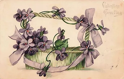 Basket Of Violets  Valentine Greetings  Vintage PC Posted 1906 • $1.99