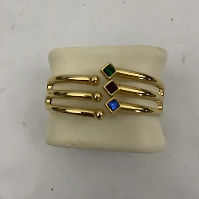 Vintage Gold Tone Multi Color Stones Cuff Bracelet Hinged • $24.99