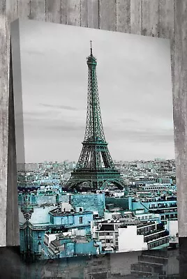 Eiffel Tower Paris Teal Canvas Art Framed Or Print Only • $16.41