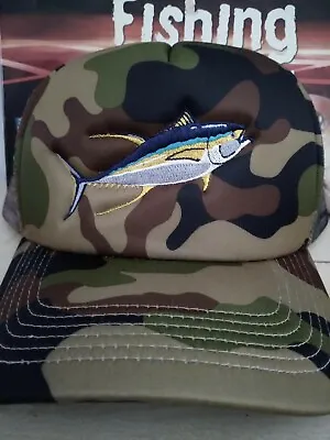 Camo Truckers Cap With Quality Embroidery Of Yellowfin Tuna Great Fishing Hat. • £13.38