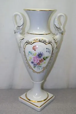 ALKA KUNST ALBOTH KAISER German Porcelain Flower Vase W/ Gold Gilt & Swan Handle • $59.95