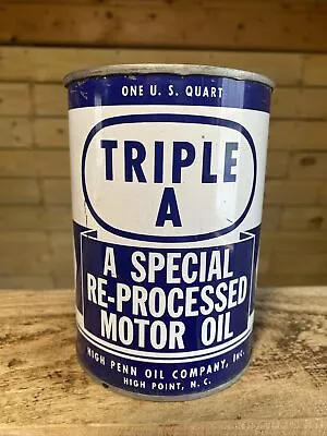 Triple A 1 Qt Empty Metal Motor Oil Can High Penn Oil Co High Point NC • £72.98