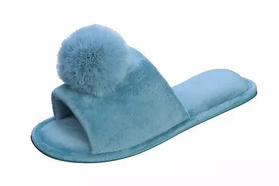 Joan Vass Pom-pom Slippers For Women Open Toe;Great For Indoor Outdoor Blue • $15.99
