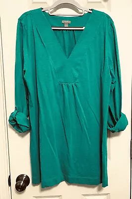 J.Jill XL Emerald Green V-Neck Tunic W/Roll Tab Sleeves • $19.79