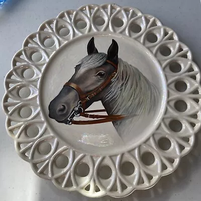 Vintage Horse Plate Collector’s Pierced Edge  Iridescent  Signed • $22