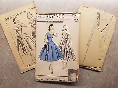 UNCUT Vintage 1950s ADVANCE Designer Dress Sewing Pattern 7945 Size 16 Bust 34 • $35