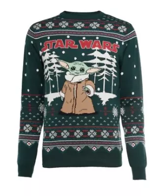 Medium 38  Star Wars Baby Yoda Grogu Christmas Sweater Jumper The Mandalorian • $42.32