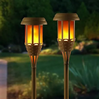 £32.99 • Buy Auraglow Solar Bamboo LED Outdoor Garden Flame Tiki Path Post Light Torch Lamps
