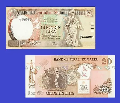 Malta 20 Maltese Lira  1989   - Copy • $9.89