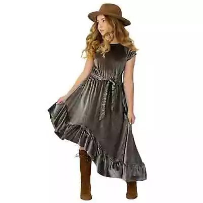 JOYFOLIE Mia Joy Aleena Slate Gray Velvet High Low Dress Girl 6 • $15