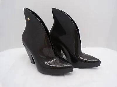 Vivienne Westwood Anglomania X Melissa Gunmetal Women Gray Rubber Heel Boot Sz 6 • $349.99