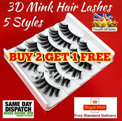 UK 5 Pairs 3D Fake Eyelashes Long Thick Natural False Eye Lashes Set Mink Makeup • £2.99