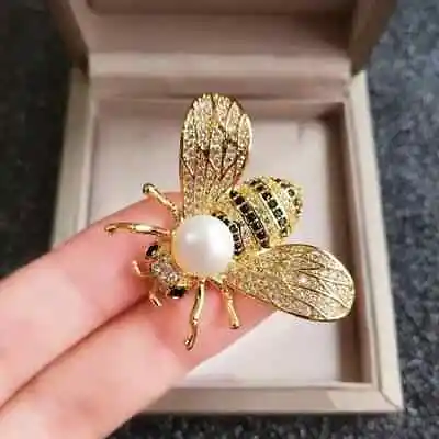 3Ct Round Cut Natural Pearl Honey Bee Wedding Brooch Pin 14K Yellow Gold Plated • $221.39