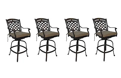 $1395 • Buy Cast Aluminum Patio Bar Stools Set Of 4 Swivels Outdoor Seating Sunbrella.