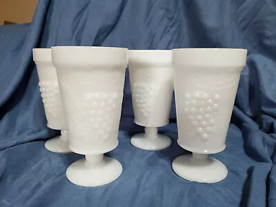 WHITE MILK GLASS VINTAGE Lot Of 4  - 8oz Footed Goblets Grapes Goblet Glasses • $14.95