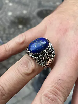 Silver Men Lapis Lazuli Ring  Blue Lapis Lazuli  Turkish Handmade Ring 925k • $80