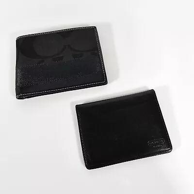 Coach Wallet 2 Piece Set Leather Canvas Black Bifold ID Credit Card Travel Slim • $29.95