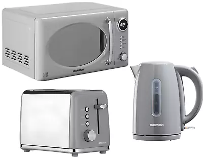 Daewoo Kensington Jug Kettle 2-Slice Toaster & Microwave Matching Set In Grey • £169.95