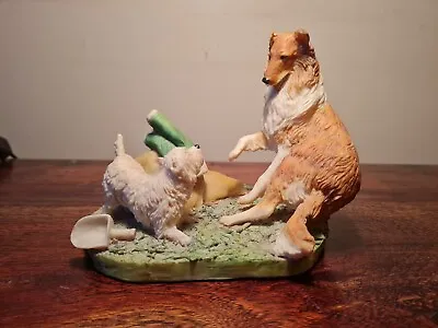 Aynsley Master Craft   SHEEP DOG & FRIEND  Hand Painted Figurine  ( EAR CHIP) • £12