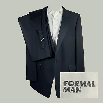 Vintage Formal Man Tuxedo 2 Piece Suit Mens 48L 42x27 Black 1 Button Peak • $69.30