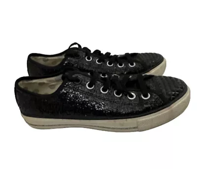 Daddy's Money Sneakers Womens 7.5 Black Gimme Low Glimmer Glitter Shoes • $28