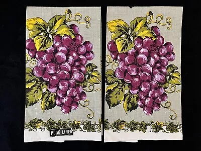 NOS 2 Vintage Linen Tea Towels Featuring Clusters Of Grapes • $8.99