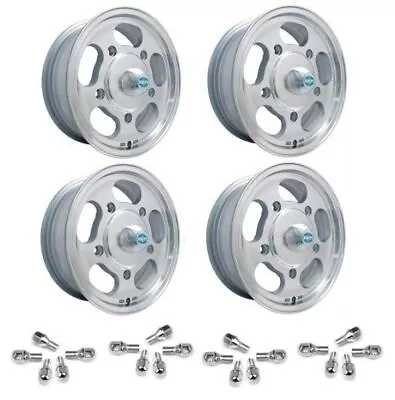 Set Of 4 15  X 5-1/2  Vw Bug 5 Lug Machine Finish Empi Dish Wheels & Lugs • $925.95