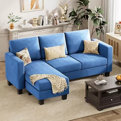 Blue Fabric L-Shaped Sectional Sofa Living Room Couch With Reversible Ottoman • $324.99