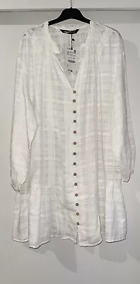 Zara White Oversized Long Sleeves Cotton Dress With Lace Trims Size Xl Bnwt • £34.99