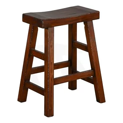 Pemberly Row 24  Transitional Wood Saddle Seat Stool In Medium Brown • $99