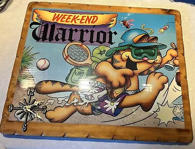 VINTAGE GARFIELD “Weekend Warrior” Wood Wall Clock 18.5” RARE • $59.90