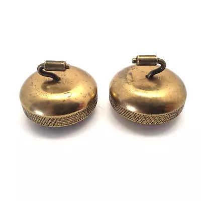 Set Of 2 Vintage Miniature Brass Curling Stone Rock Paperweight Decor Rare! • $22.08