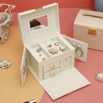 Jewelry Case Box For Women Large Jewelry Organizer Box With Mirror & Drawer US • $18.42
