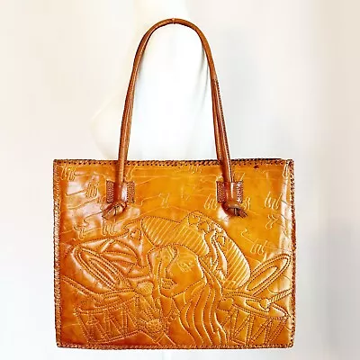 Vintage Hand Tooled Brown Faux Leather Tote Bag Purse Music Cowgirl Mariachi • $30