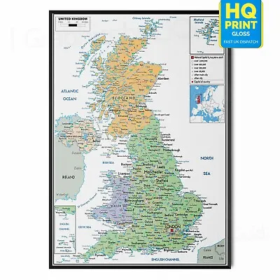 UK Countries Map Detailed Geographic Chart Educational Wall Art Poster Print  • £3.99